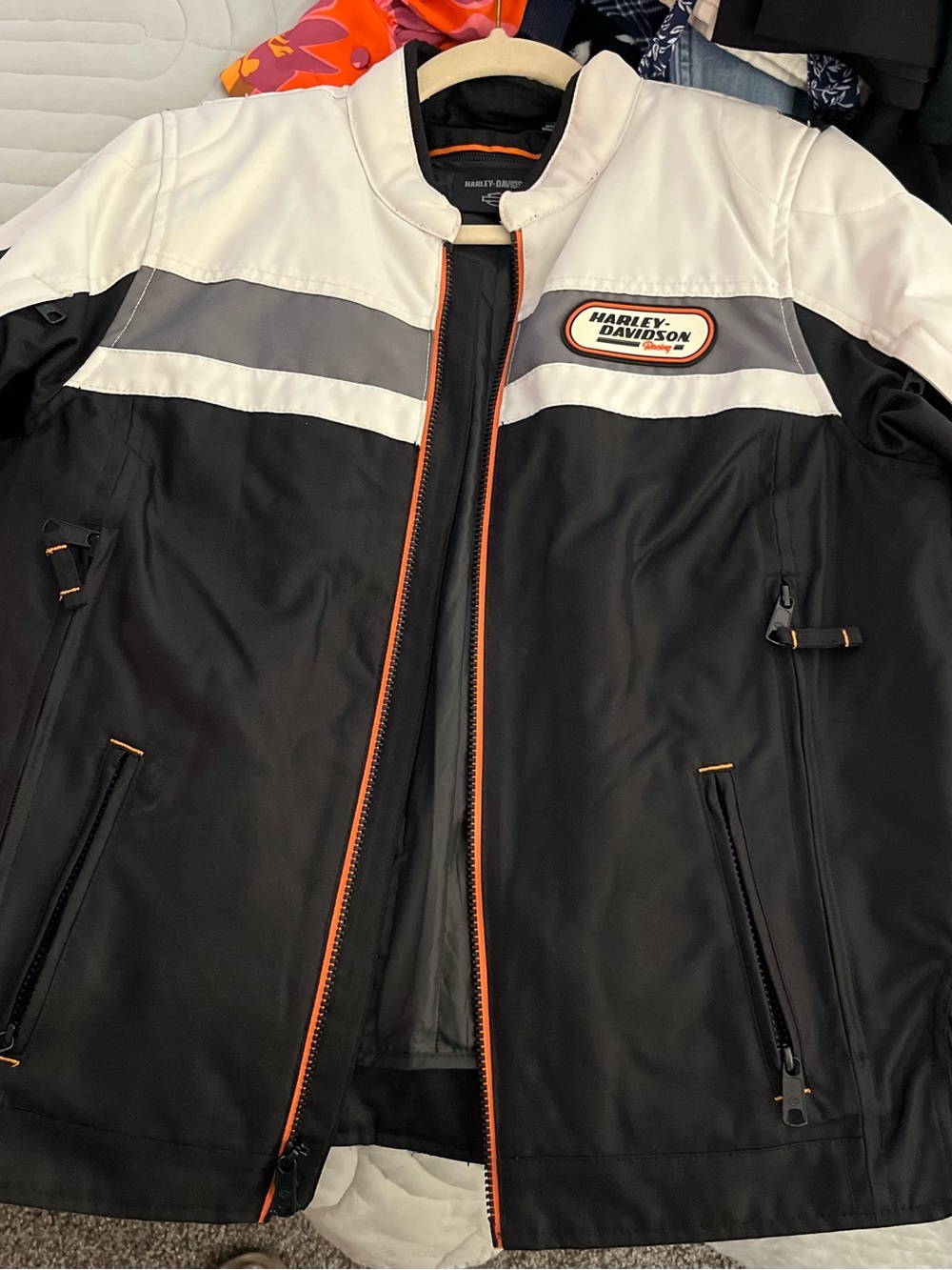 Harley-Davidson Black White Gray Jacket with Orange Trim